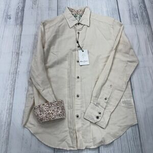 NWT Robert Graham Borsi Button Shirt Small Sand Classic Fit Flip Cuff Mens $198